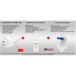 3in1 Protection Kit | Face Visor Protective Screen + Hand Disinfectant Sanitizer + 3M 9332+ Aura N99 > N95 FFP3 Face Mask | CORONA VIRUS COVID-19 | Particulate Respirator GERMS Filter