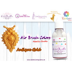 Antique Gold | Metallic Luster Shade | Edible | 30 ML | Air Brush Colour | Cake Cupcake Cookies Decorating Craft