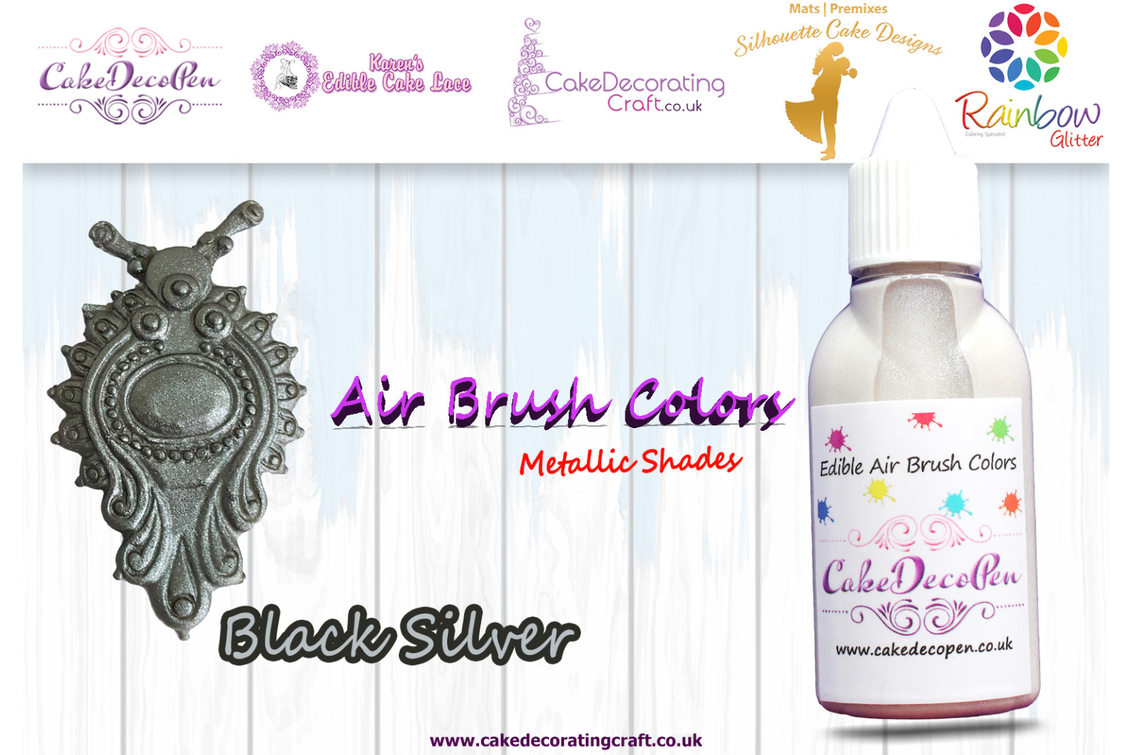Black Silver | Metallic Luster Shade | Edible | 30 ML | Air Brush Colour | Cake Cupcake Cookies Decorating Craft