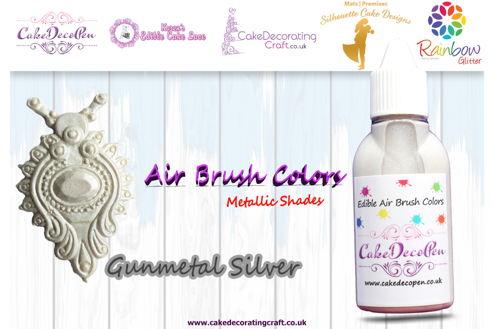 Gunmetal Silver | Metallic Luster Shade | Edible | 30 ML | Air Brush Colour | Cake Cupcake Cookies Decorating Craft