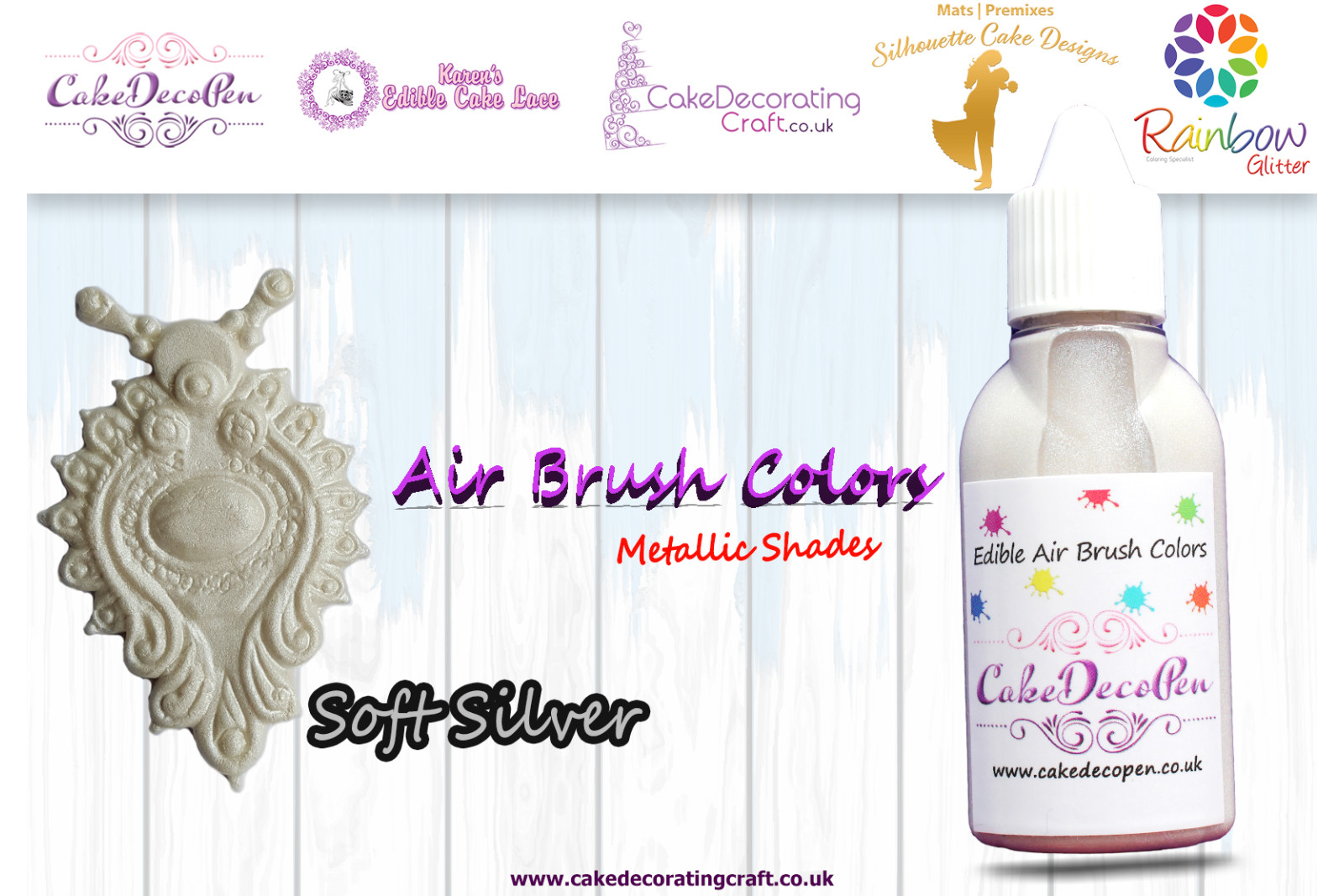 Soft Silver | Metallic Luster Shade | Edible | 30 ML | Air Brush Colour | Cake Cupcake Cookies Decorating Craft