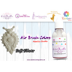 Soft Silver | Metallic Edible Colors | Air Brush Cake Decorating |  Ethanol | 30 ML | Christmas Edible Decorating Colours
