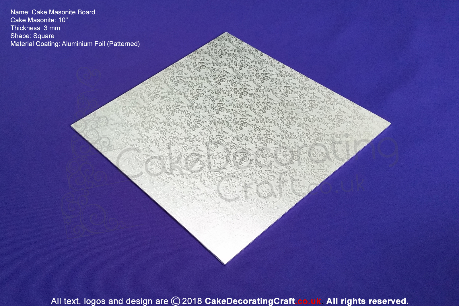 10 Inch | Silver | Square 3 mm | Cake Boards Masonite | Premium Quality