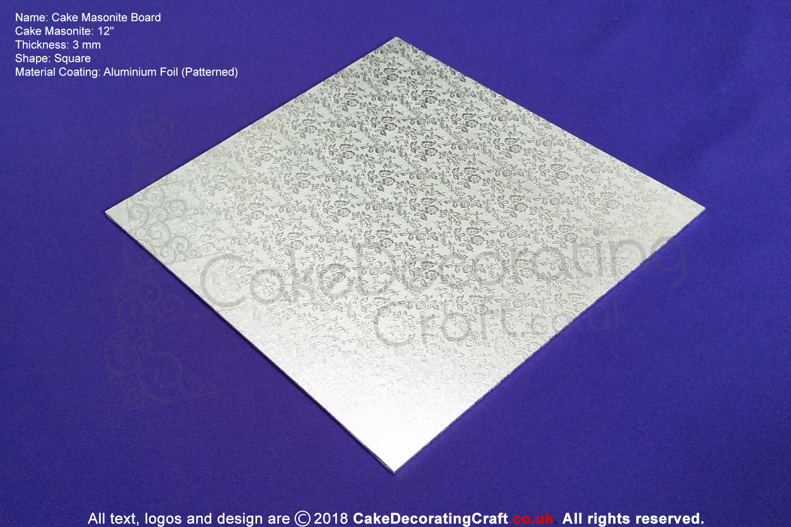 12 Inch | Silver | Square 3 mm | Cake Boards Masonite | Premium Quality