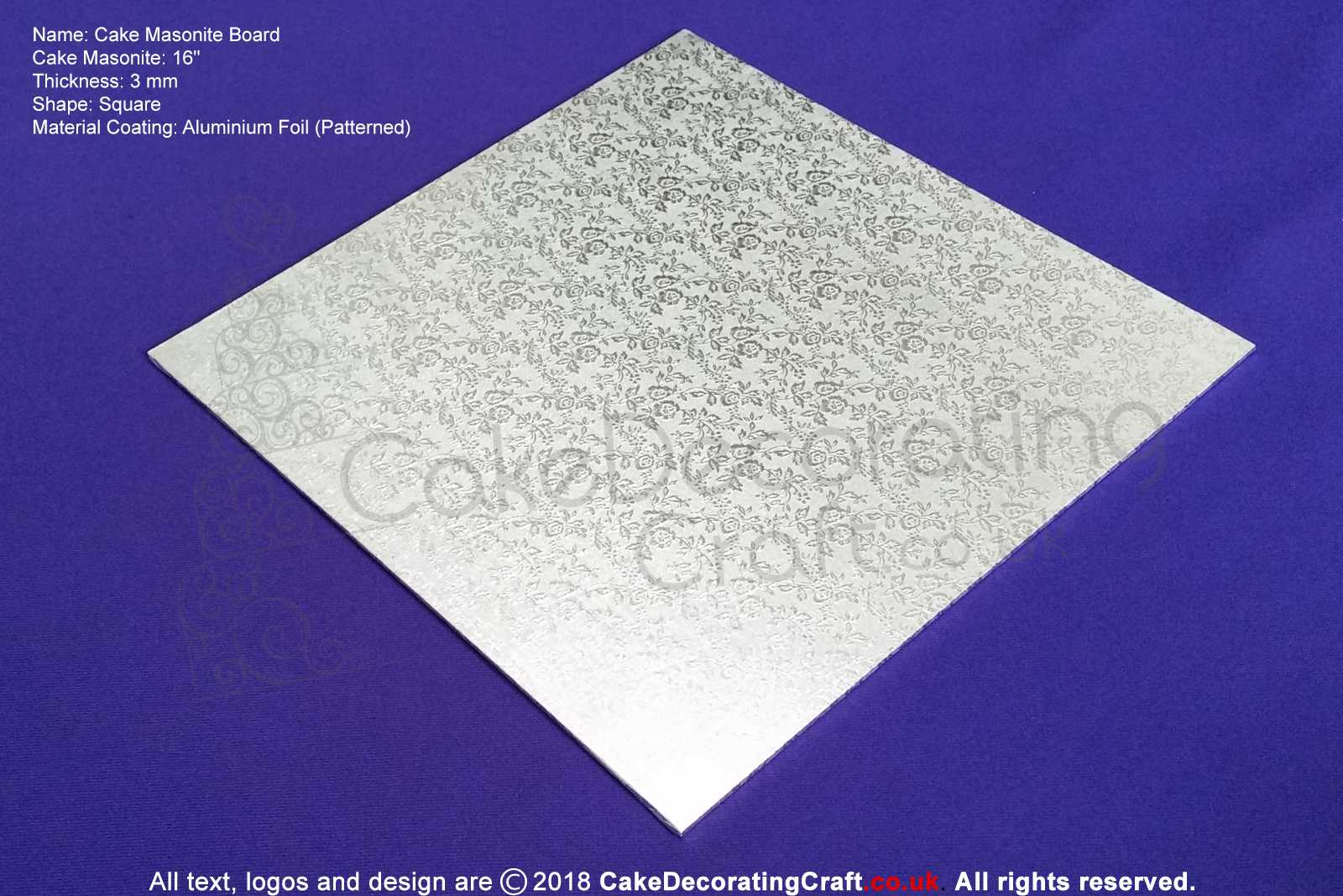 16 Inch | Silver | Square 3 mm | Cake Boards Masonite | Premium Quality