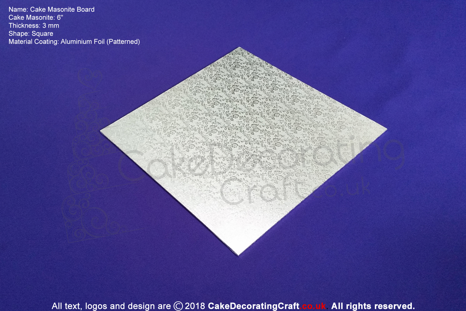 6 Inch | Silver | Square 3 mm | Cake Boards Masonite | Premium Quality