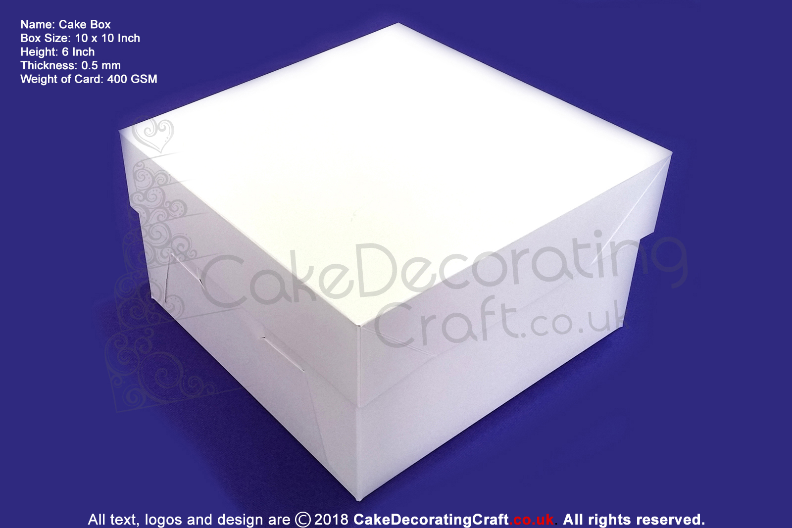 10" Inch | Cake Boxes + Lids | 0.5 mm Thick or 400 GSM | White | Strong | Premium Quality