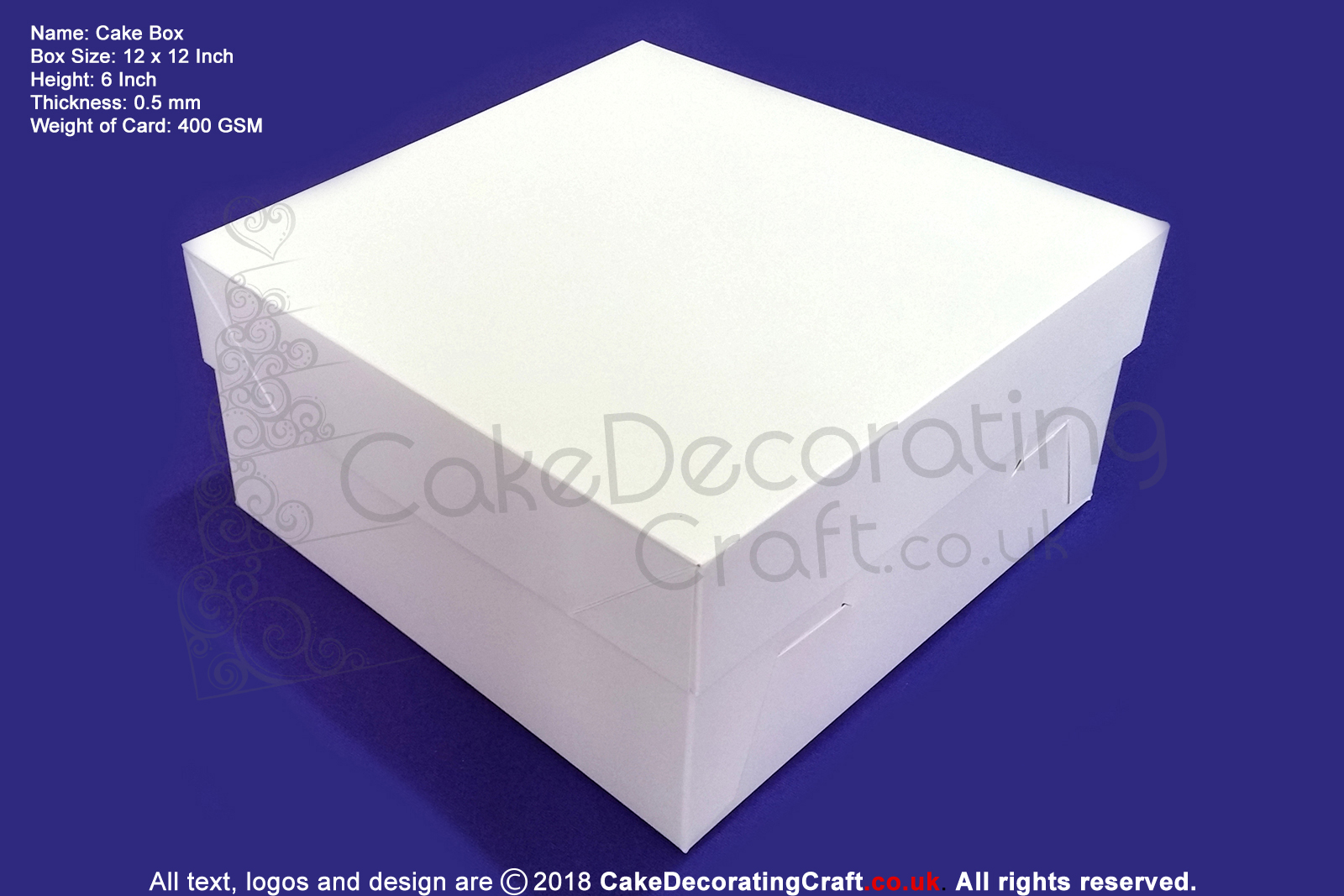 12" Inch | Cake Boxes + Lids | 0.5 mm Thick or 400 GSM | White | Strong | Premium Quality