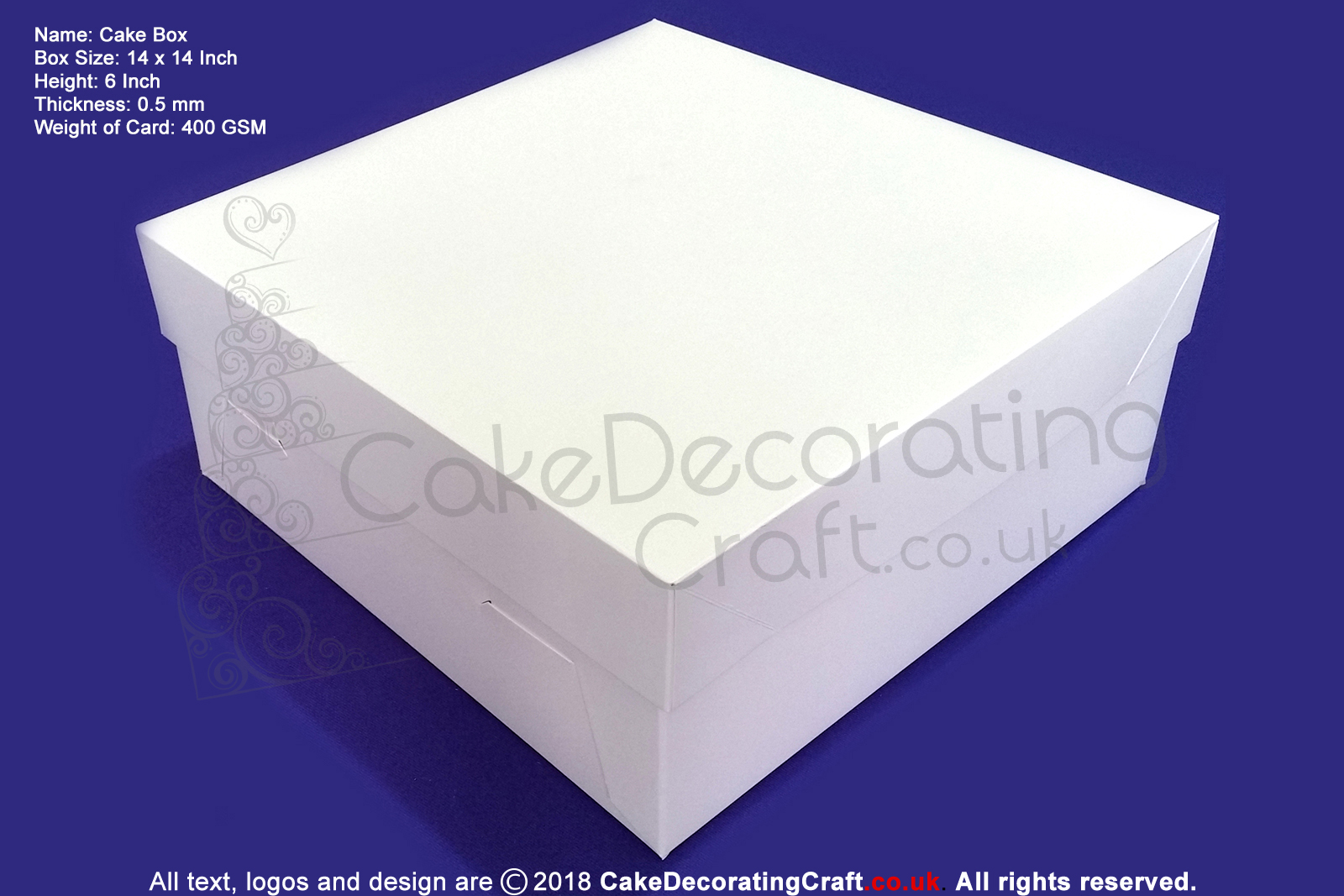 14" Inch | Cake Boxes + Lids | 0.5 mm Thick or 400 GSM | White | Strong | Premium Quality