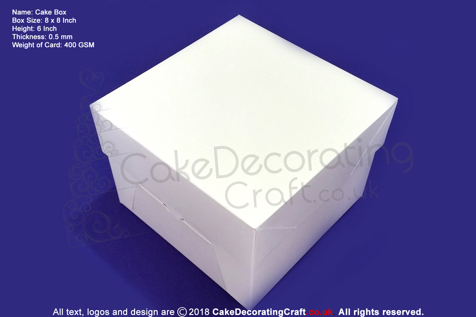 8" Inch | Cake Boxes + Lids | 0.5 mm Thick or 400 GSM | White | Strong | Premium Quality