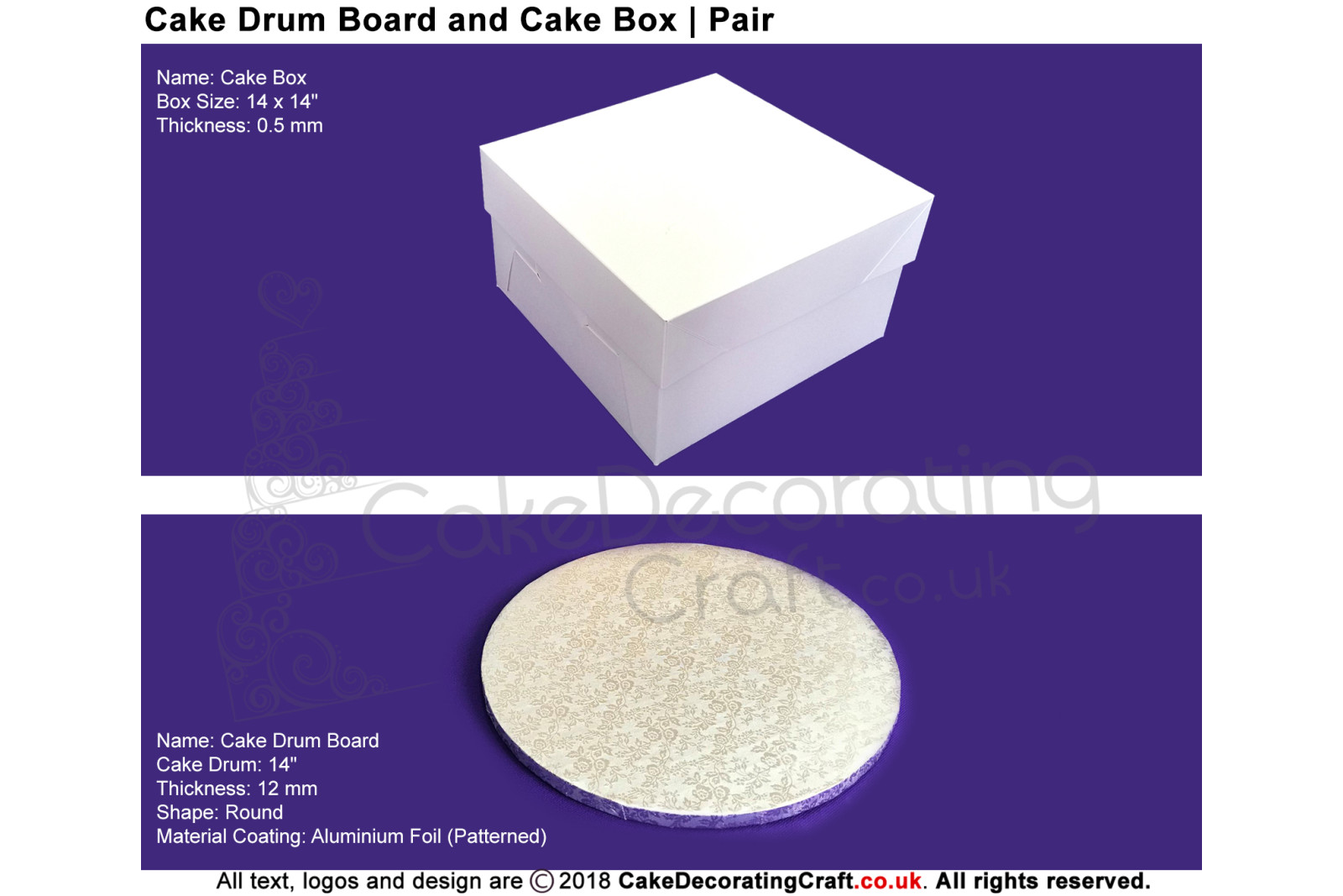 Cake Round Drum Board + Box Pair | 14 Inch | Strong | Premium Quality