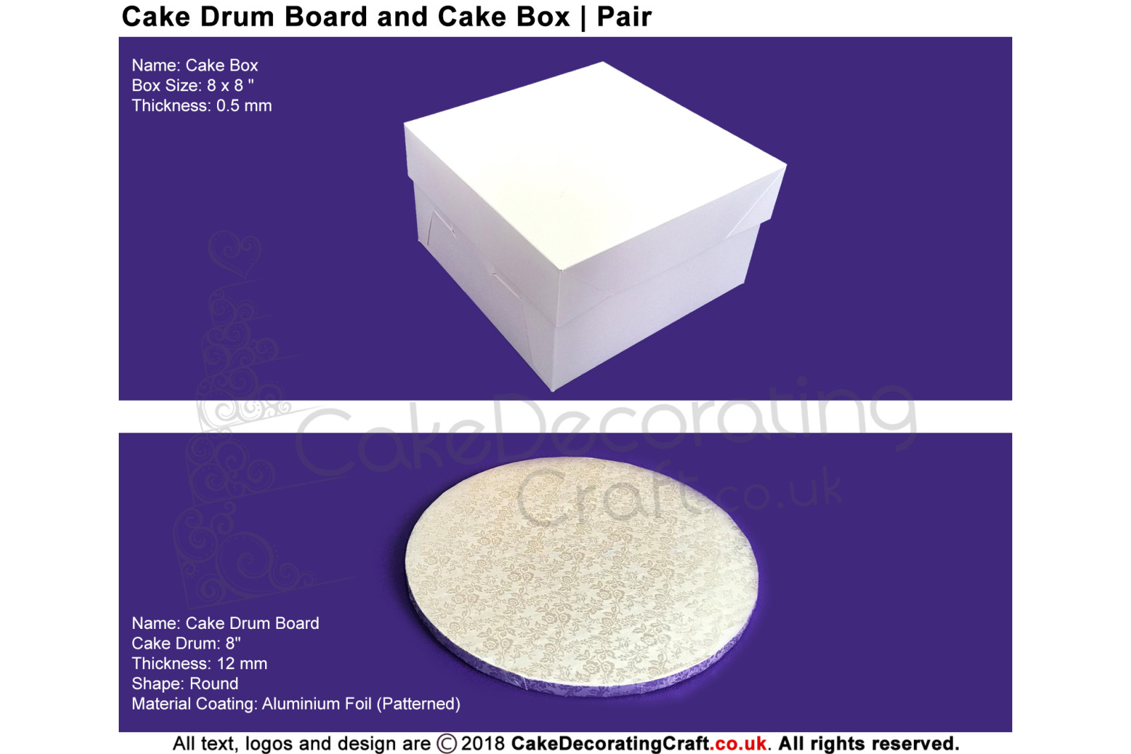 Cake Round Drum Board + Box Pair | 8 Inch | Strong | Premium Quality