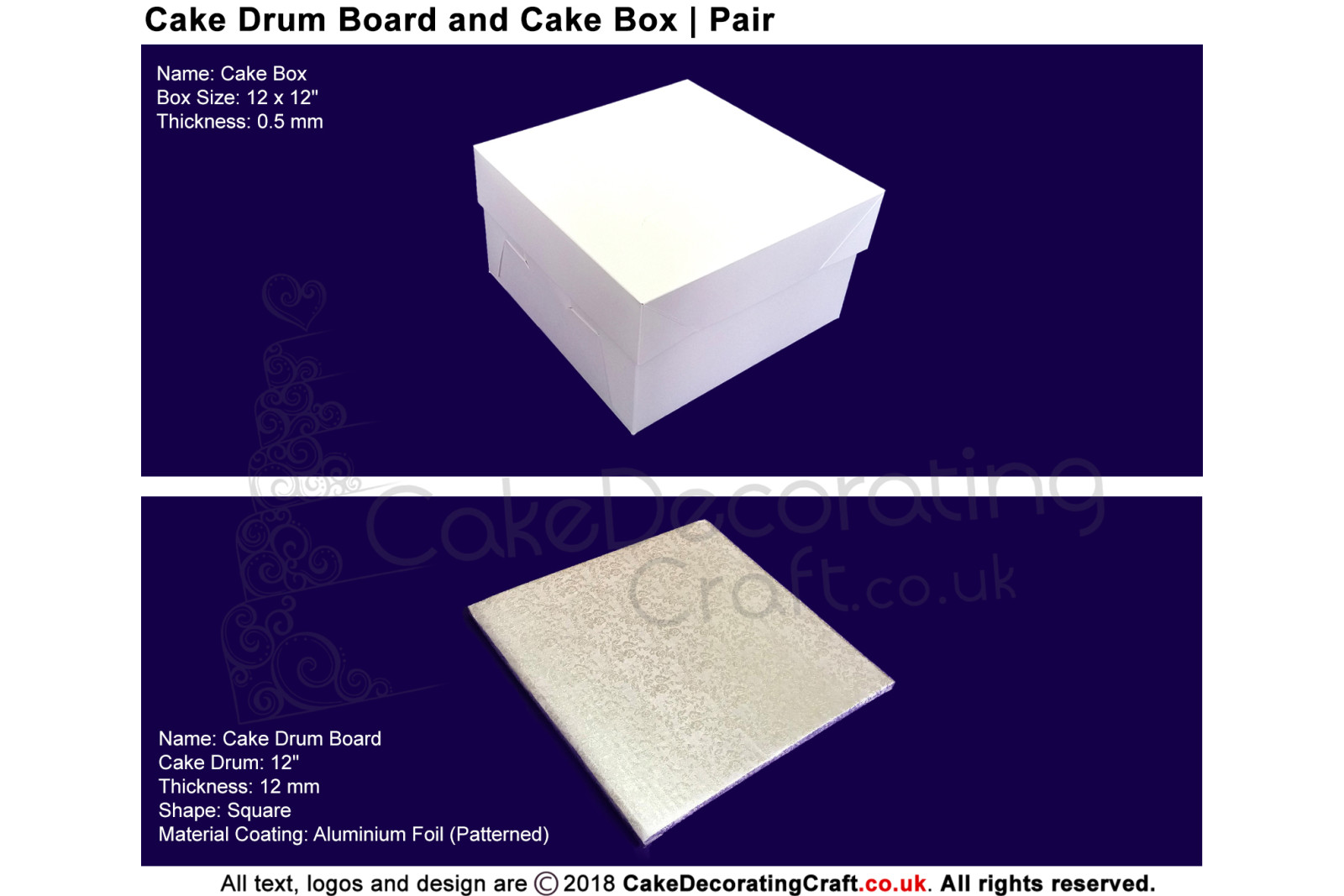 Cake Sqaure Drum Board + Box Pair | 12 Inch | Strong | Premium Quality
