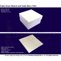 Cake Sqaure Drum Board + Box Pair | 8 Inch | Strong | Premium Quality