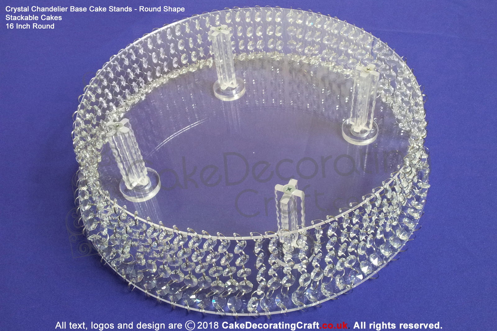 Chandelier Crystal Cake Base Stands | Stackable Wedding Cakes Display | 16.5" Round Plate 10 cm Height | Single Base Stand | Real Glass Diamond Crystals