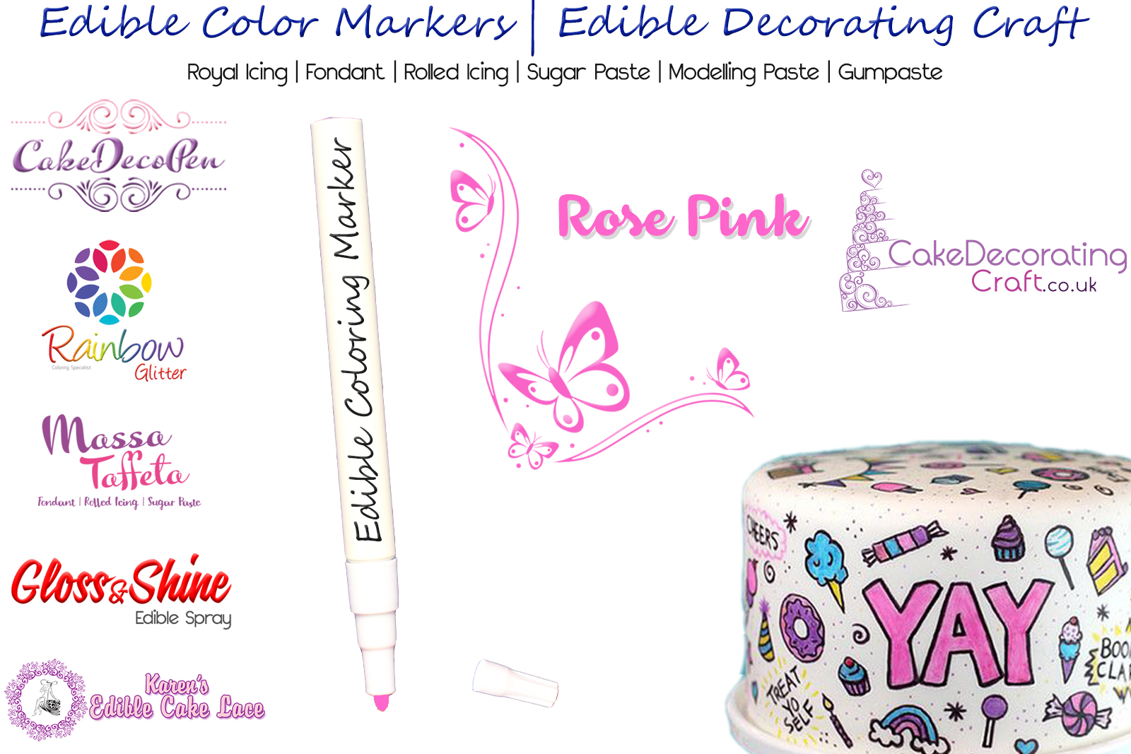 Cake Decorating Craft | Icing Pen | Icing Colouring Marker | Edible Painting Ink | Rose Pink
