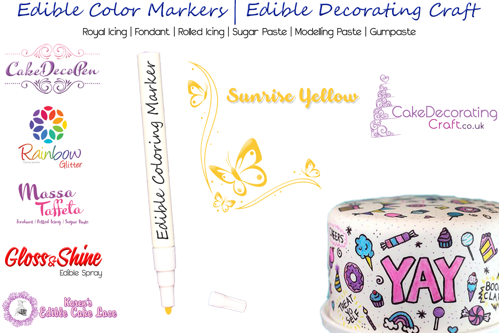 Cake Decorating Craft | Icing Pen | Icing Colouring Marker | Edible Painting Ink | Sunrise Yellow