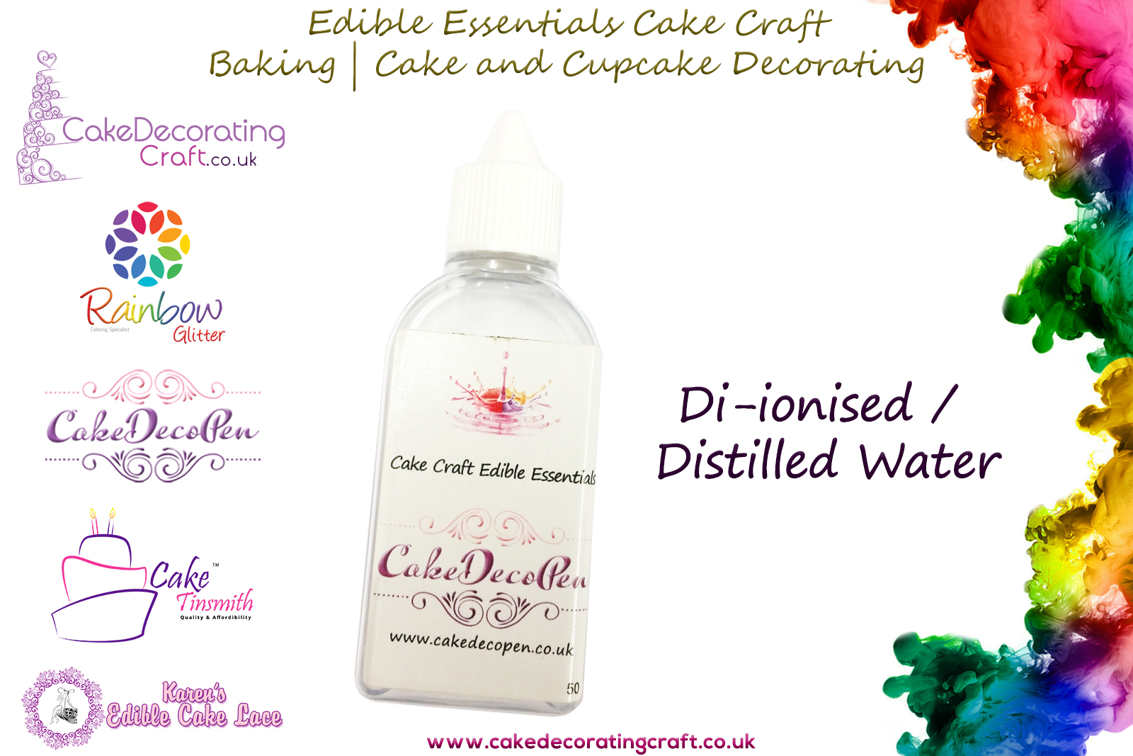 Di-ionised/Distilled Water | 50 ml | Edible Essentials Baking and Cake Decorating Craft