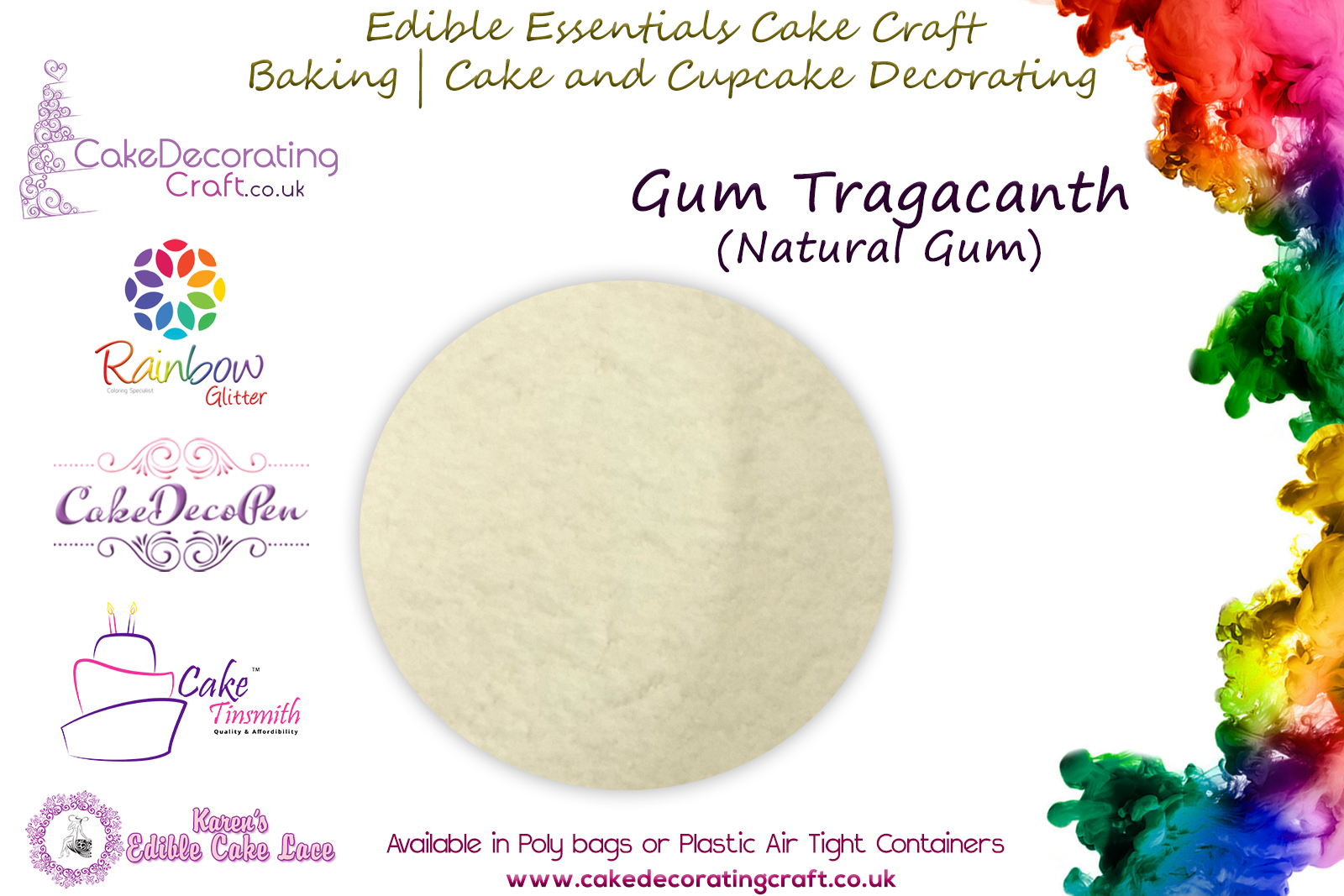 Gum Tragacanth | 50 grams | Edible Essentials Baking and Cake Decorating Craft