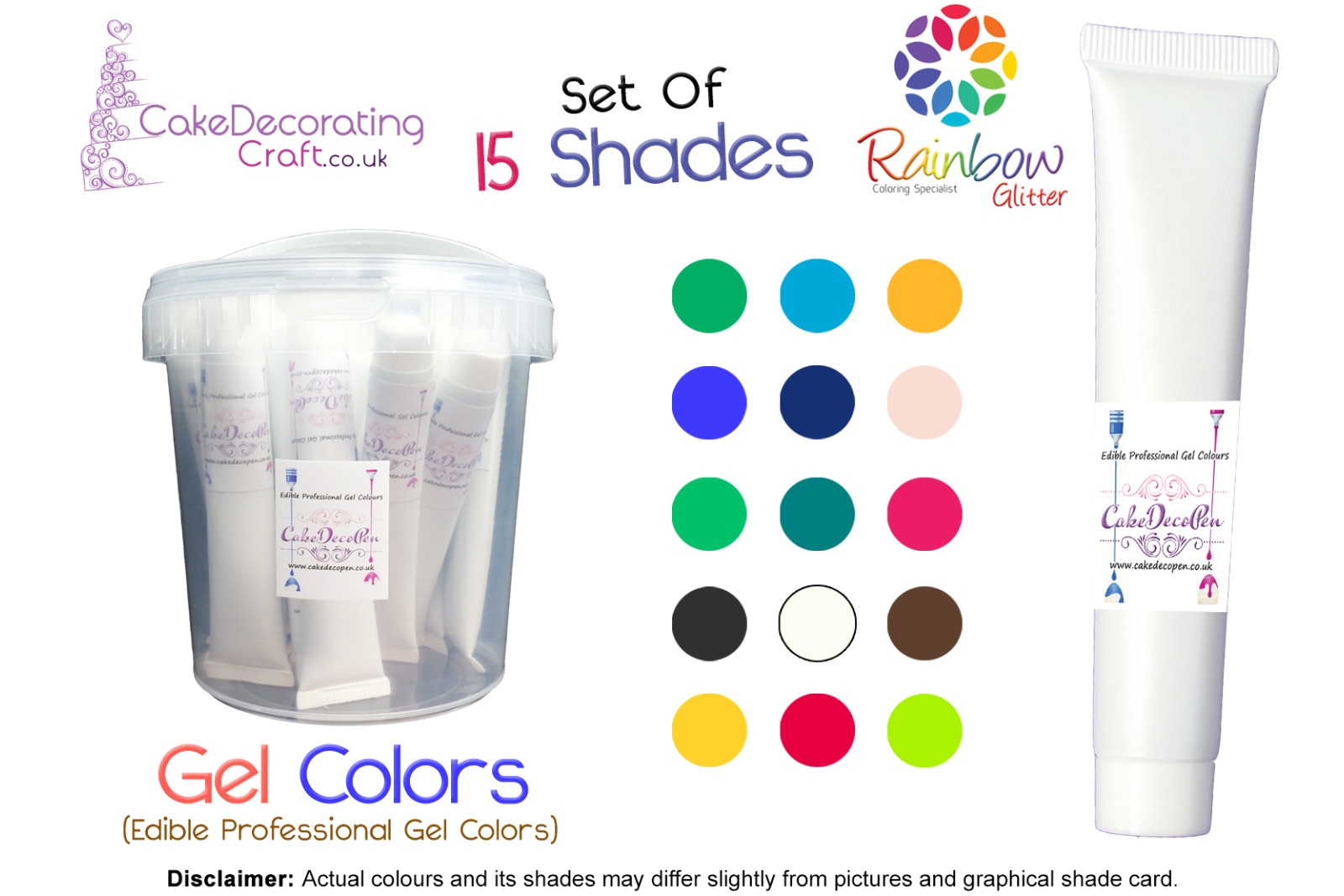 Set of 15 Colors | Gel Food Colors | Concentrated ProGel | Cake Decorating | 30 ML