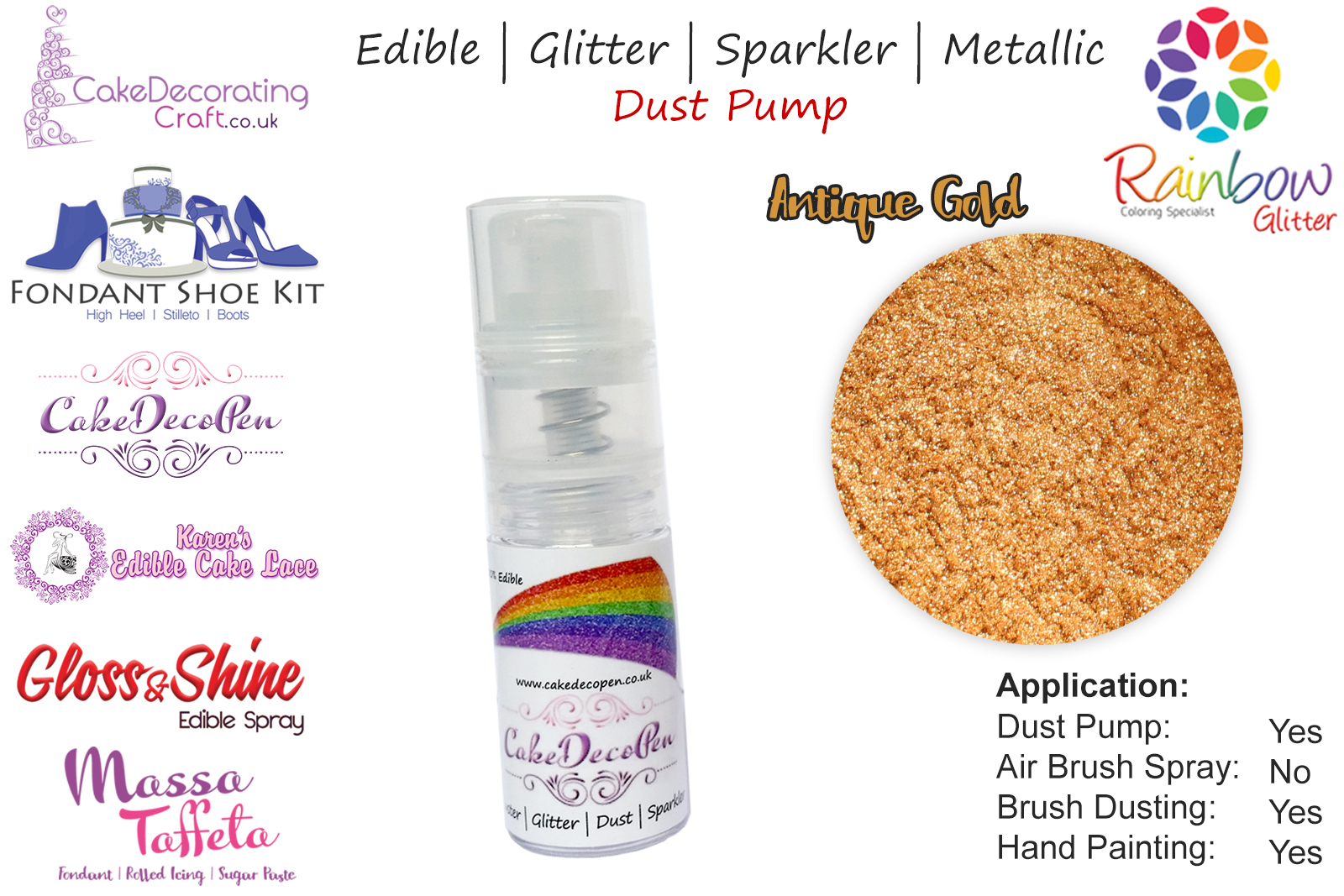Antique Gold | Glitter | Sparkler | Edible | 8 Gram Dust Pump | Cake Decorating Craft