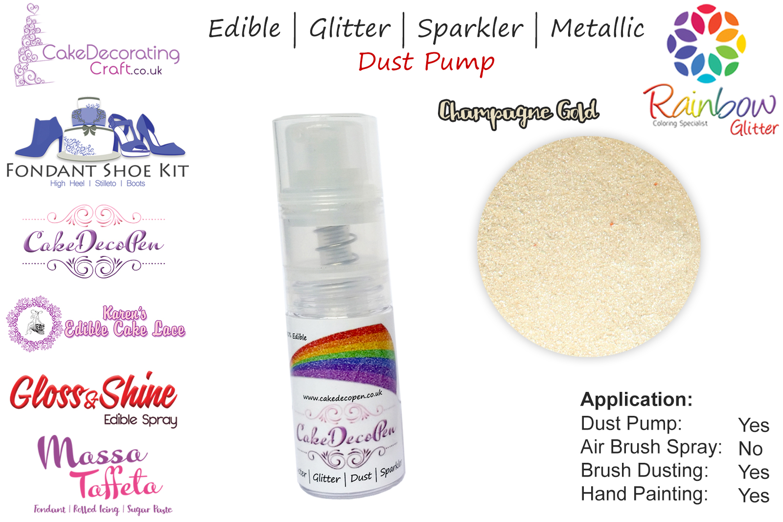 Champagne Gold | Glitter | Sparkler | Edible | 8 Gram Dust Pump | Cake Decorating Craft