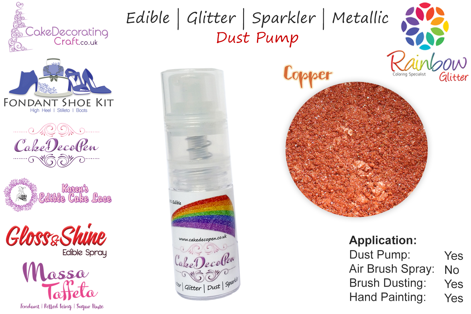 Copper | 7 Gram Dust Pump | Glitter | Sparkler | Metallic | 100 %Edible | Cake Craft | Christmas Edible Decorating Colours