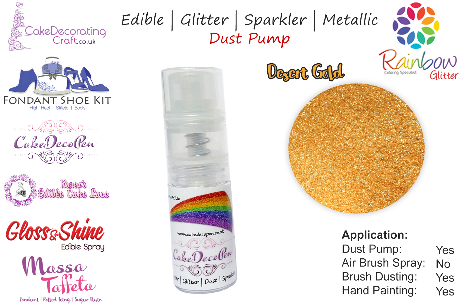 Desert Gold | Glitter | Sparkler | Edible | 8 Gram Dust Pump | Cake Decorating Craft