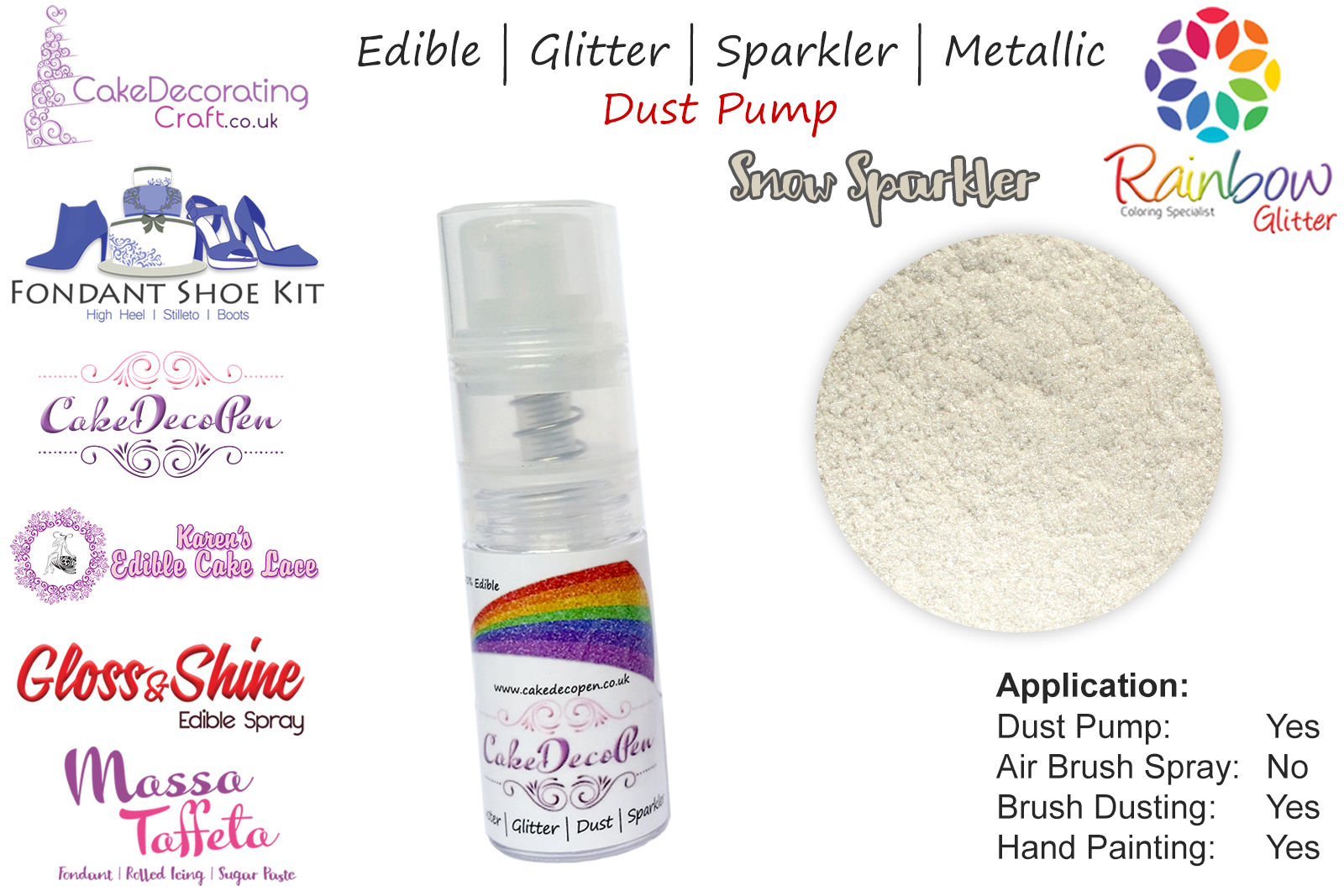 Snow White | Glitter | Sparkler | Edible | 8 Gram Dust Pump | Cake Decorating Craft