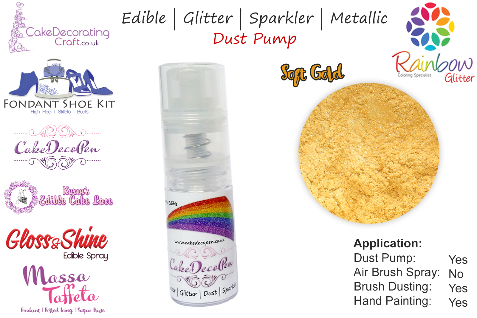 Soft Gold | Glitter | Sparkler | Edible | 8 Gram Dust Pump | Cake Decorating Craft