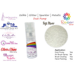 Soft Silver | Glitter | Sparkler | Edible | 8 Gram Dust Pump | Cake Decorating Craft