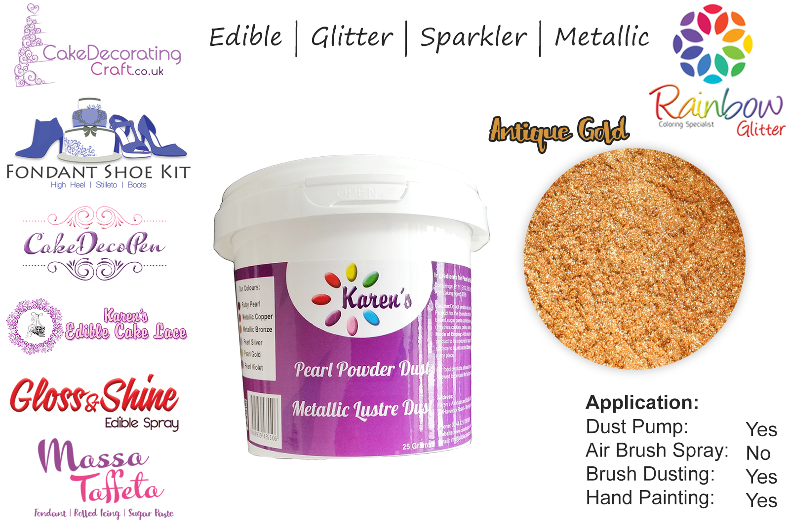 Antique Gold | Glitter | Sparkler | Edible | 25 Gram Pot | Cake Decorating Craft