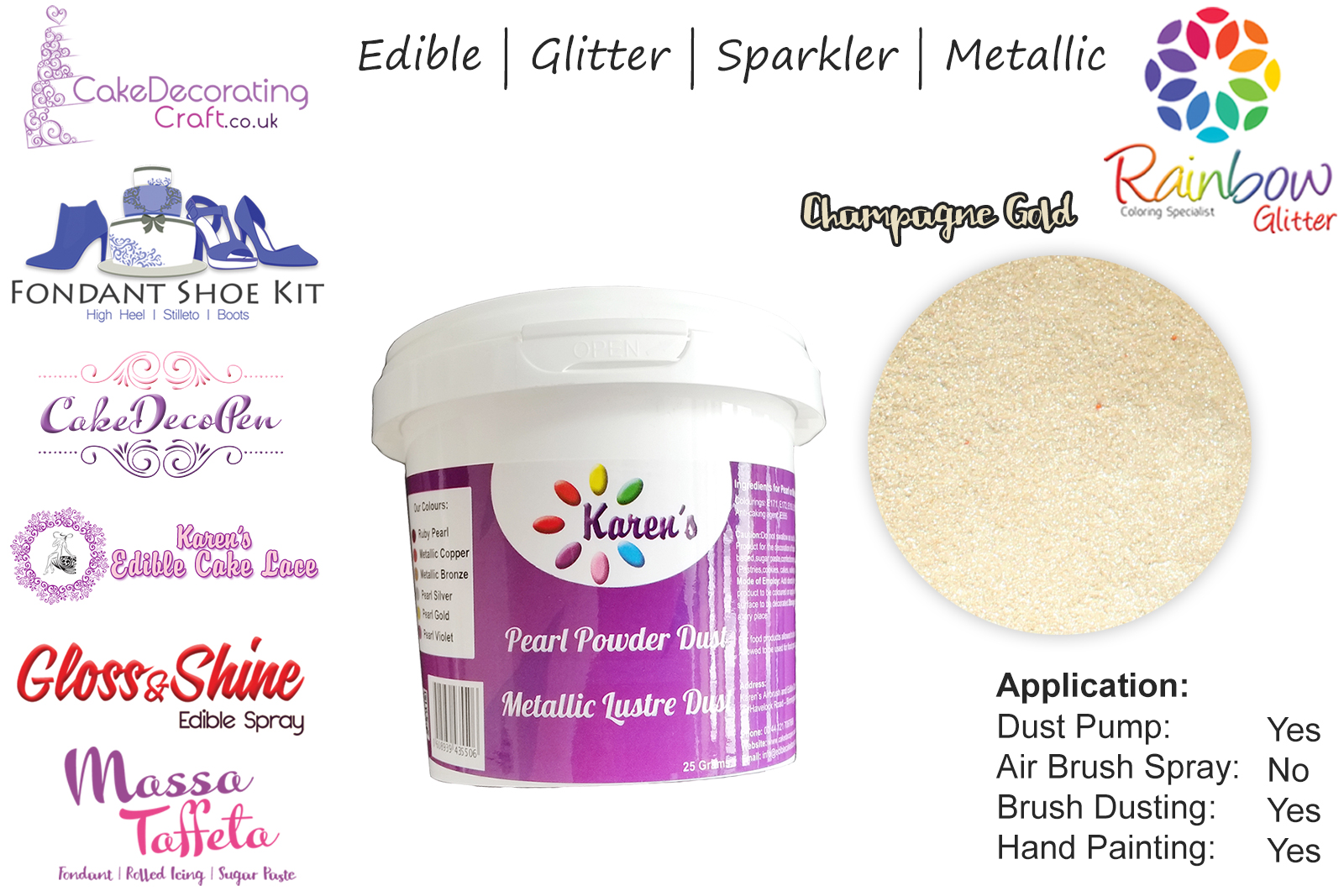 Champagne Gold | Glitter | Sparkler | Edible | 25 Gram Pot | Cake Decorating Craft
