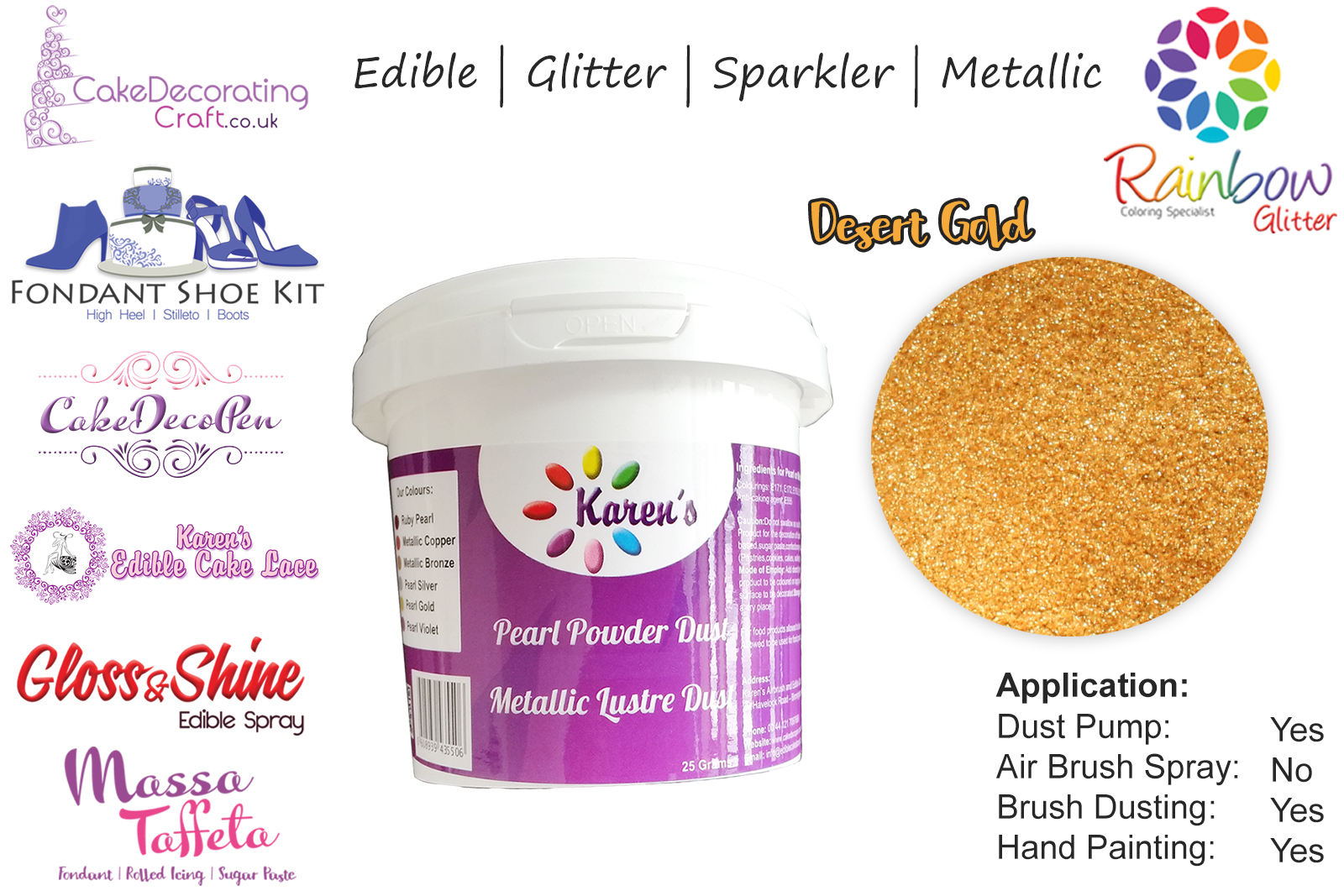 Desert Gold | Glitter | Sparkler | Edible | 25 Gram Pot | Cake Decorating Craft