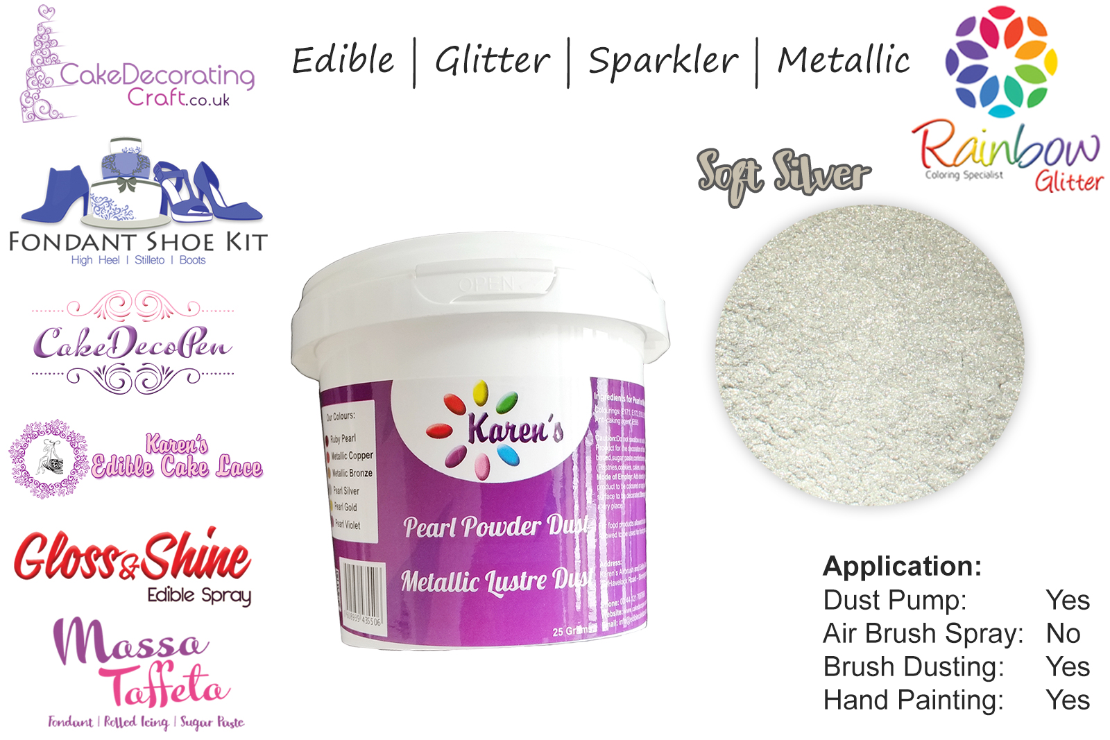 Soft Silver | Glitter | Sparkler | Edible | 25 Gram Pot | Cake Decorating Craft