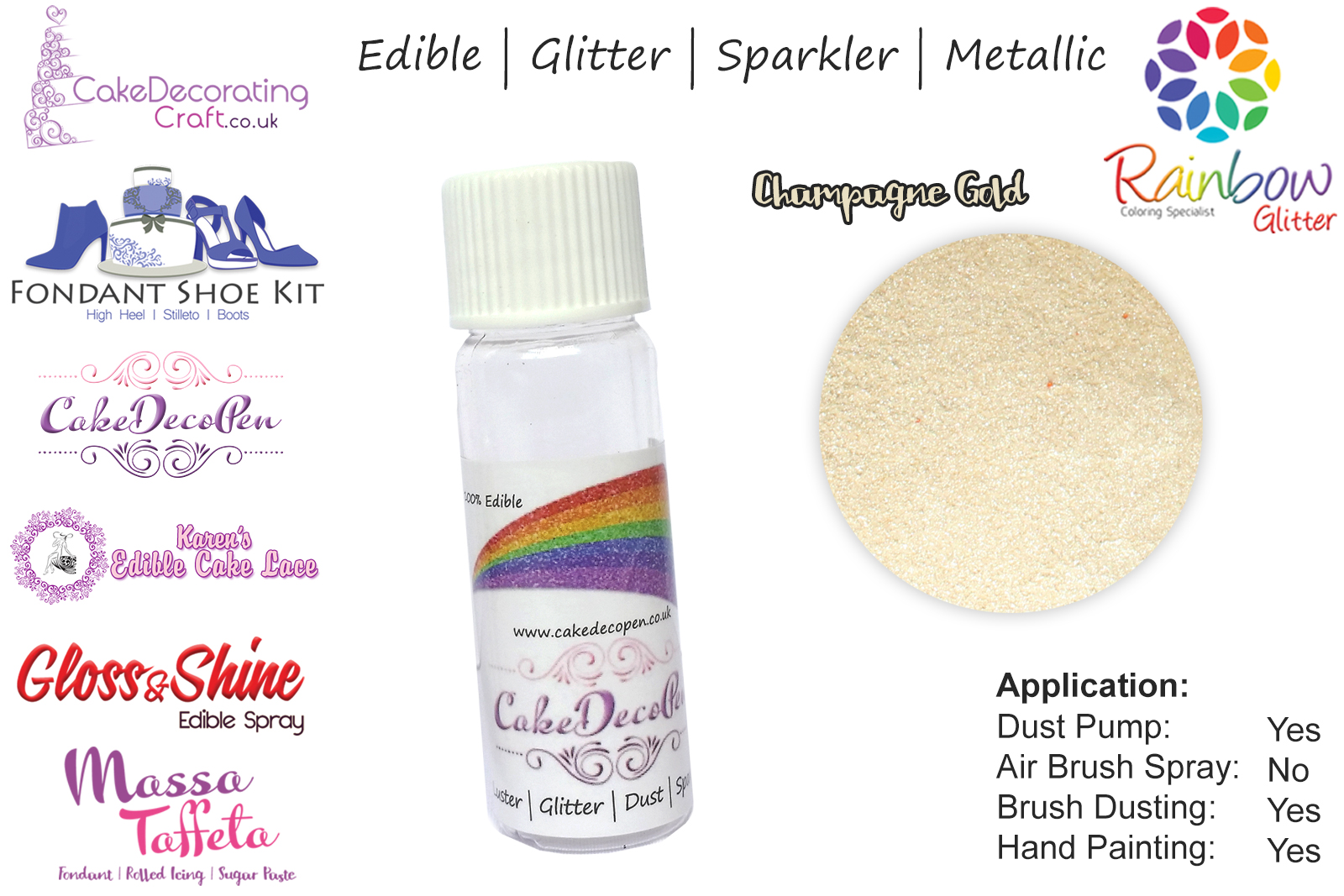 Champagne Gold | Glitter | Sparkler | Edible | 4 Gram Tube | Cake Decorating Craft