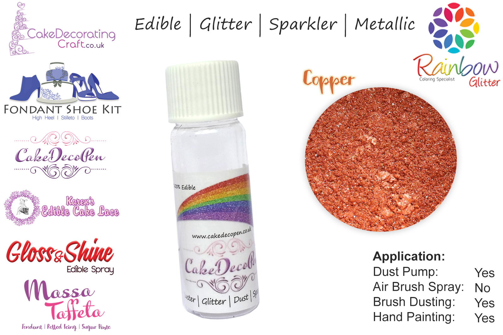 Copper | Glitter | Sparkler | Edible | 4 Gram Tube | Cake Decorating Craft