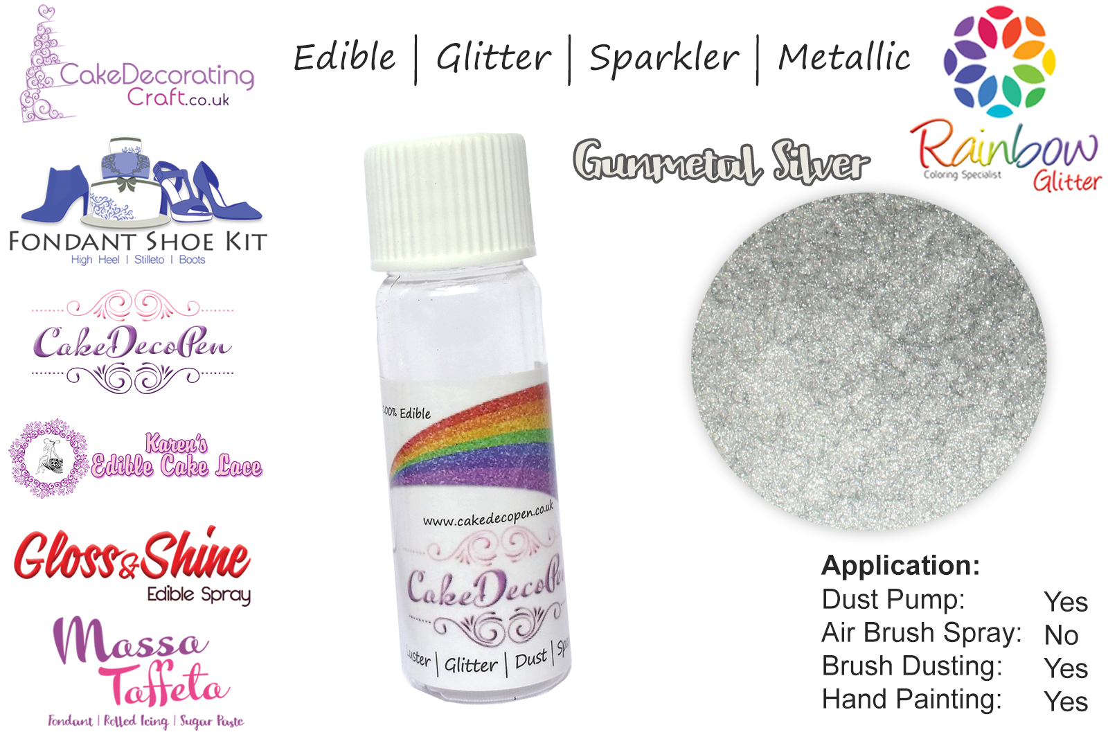 Gunmetal Silver | Glitter | Sparkler | Edible | 4 Gram Tube | Cake Decorating Craft