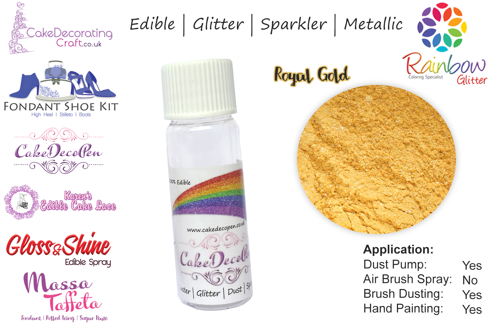 Royal Gold | Glitter | Sparkler | Edible | 4 Gram Tube | Cake Decorating Craft