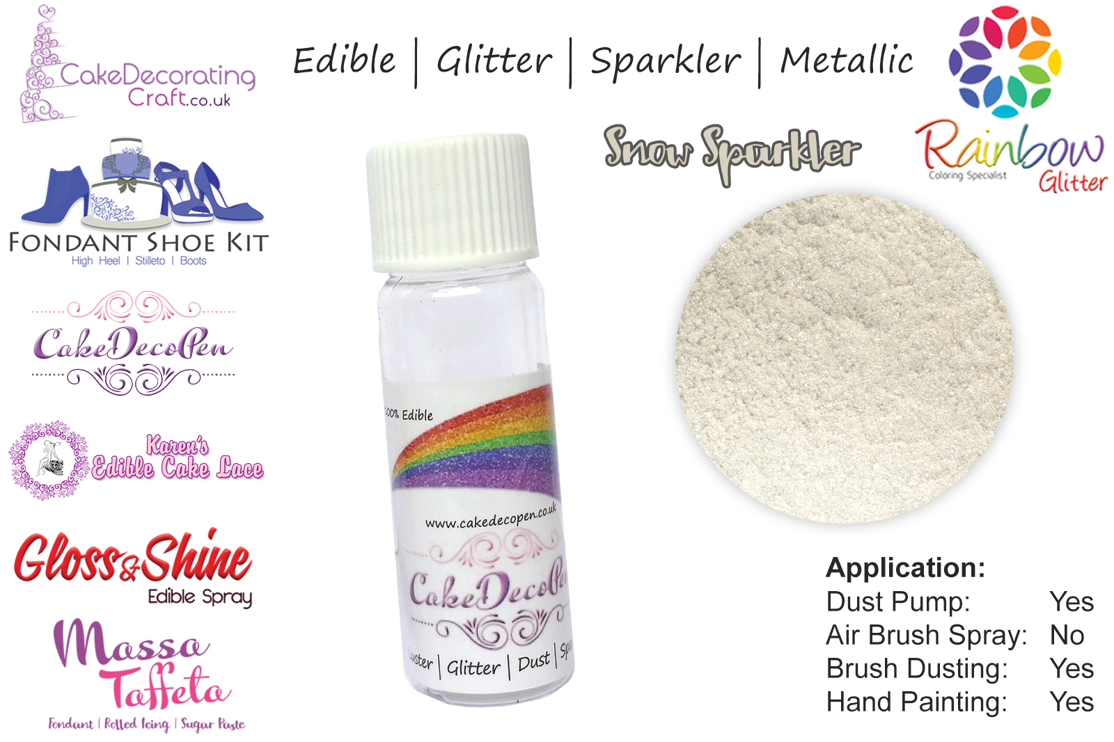 Snow Sparkler | 4 Gram Tube | Glitter | Sparkler | Metallic | 100 %Edible | Cake Craft | Great Christmas Bake Off