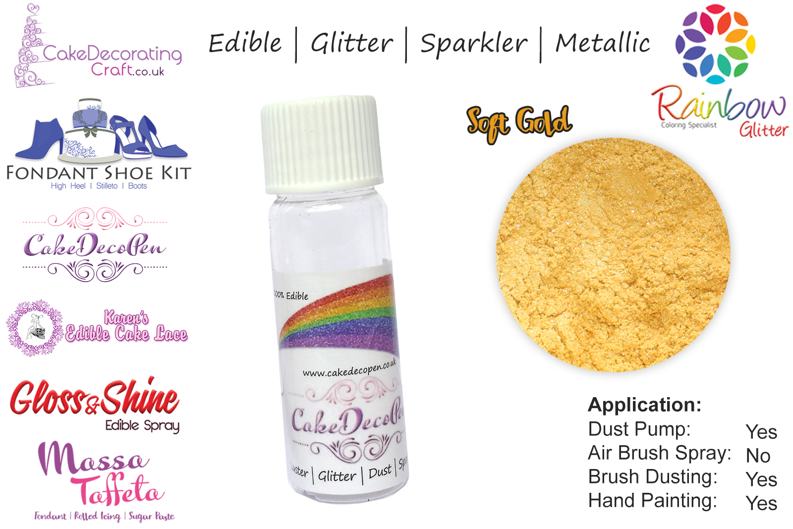 Soft Gold | Glitter | Sparkler | Edible | 4 Gram Tube | Cake Decorating Craft
