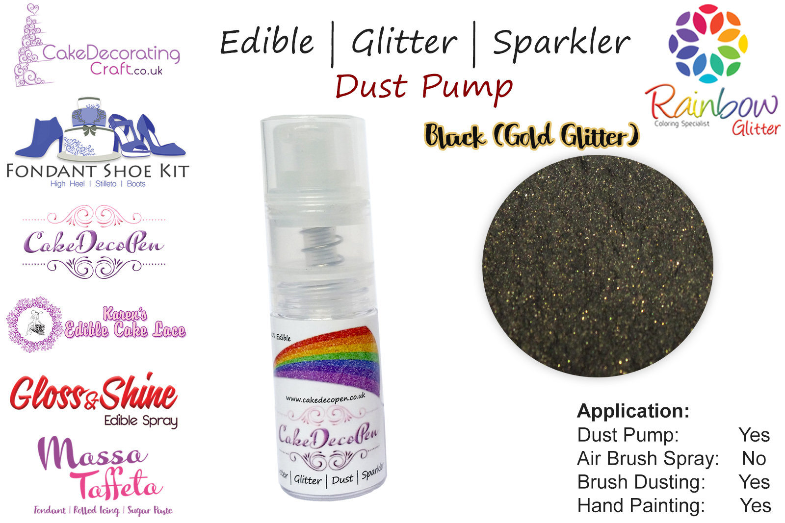 Black Gold Glitter | 7 Gram Dust Pump | Glitter | Sparkler | 100 %Edible | Cake Craft | Great Christmas Bake Off