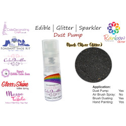 Black Silver Glitter | 7 Gram Dust Pump | Glitter | Sparkler | 100 %Edible | Cake Craft | Great Christmas Bake Off
