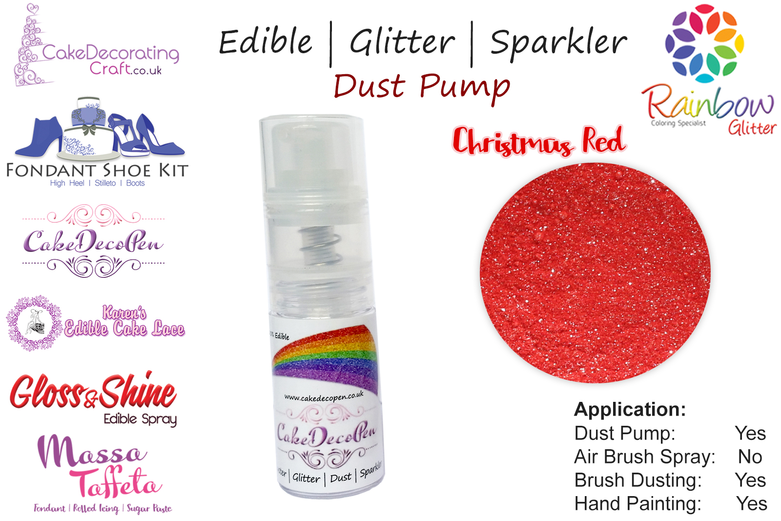 Christmas Red | Glitter | Sparkler | Edible | 8 Gram Dust Pump | Cake Decorating Craft