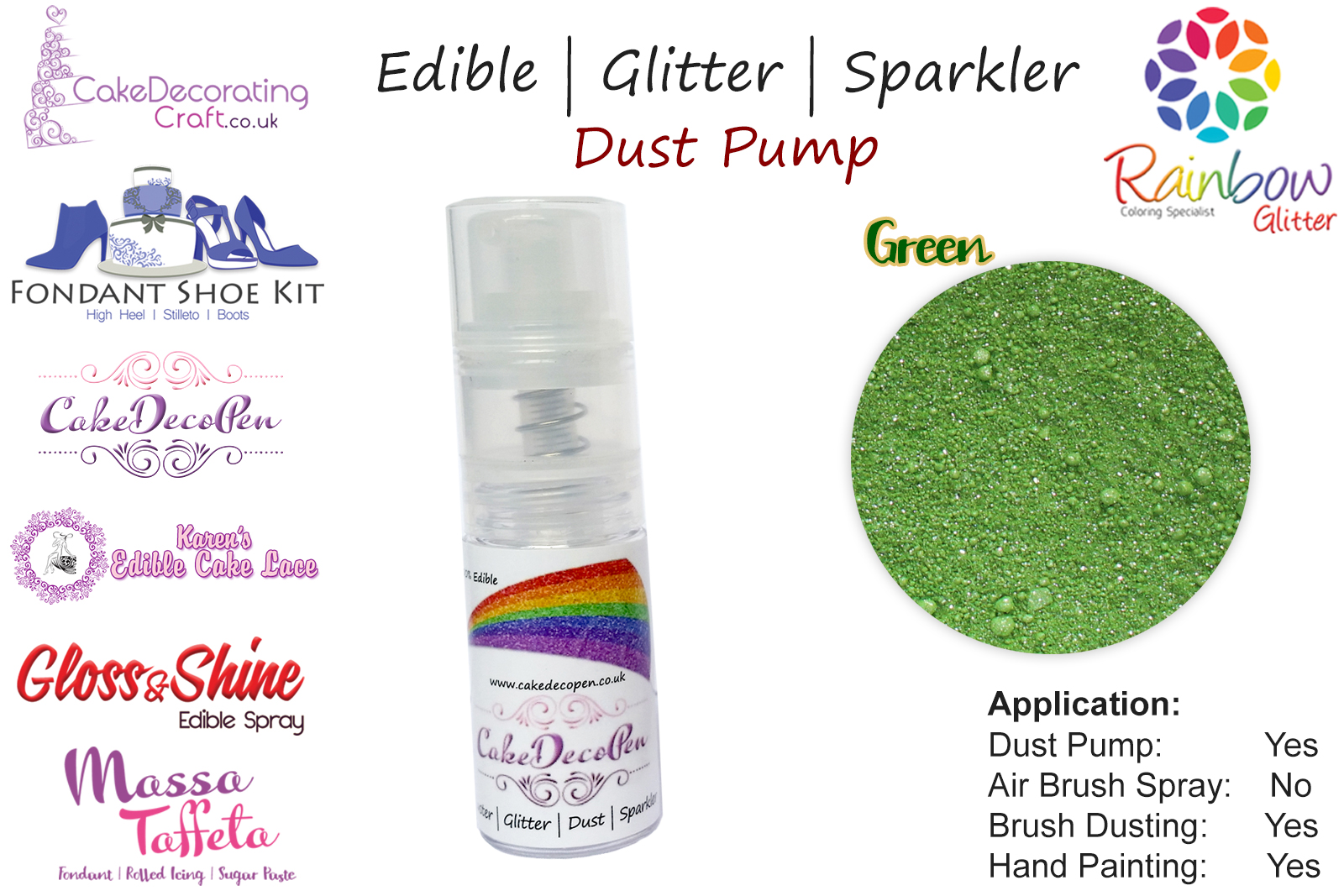 Green  | Glitter | Sparkler | Edible | 8 Gram Dust Pump | Cake Decorating Craft