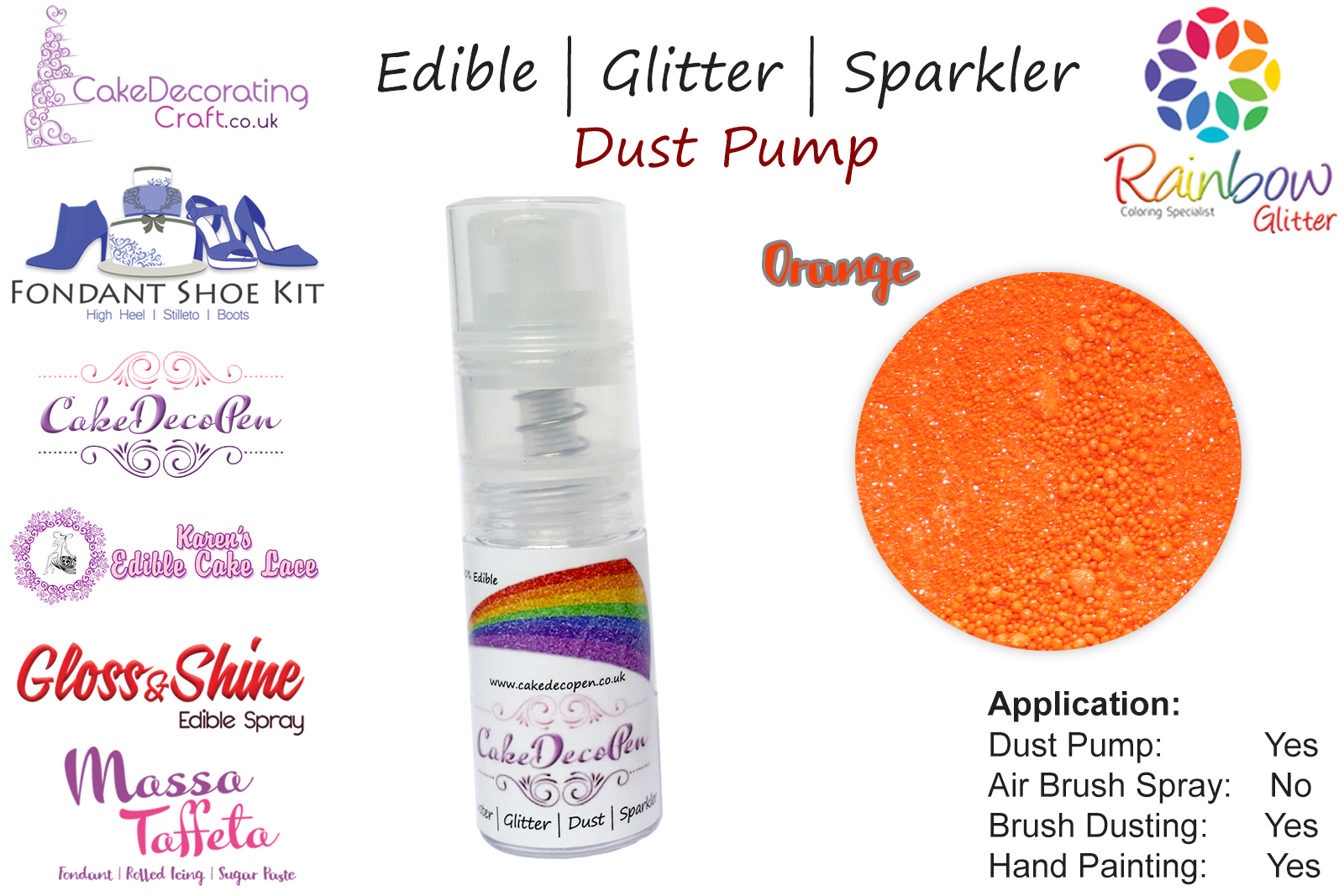 Orange | Glitter | Sparkler | Edible | 8 Gram Dust Pump | Cake Decorating Craft