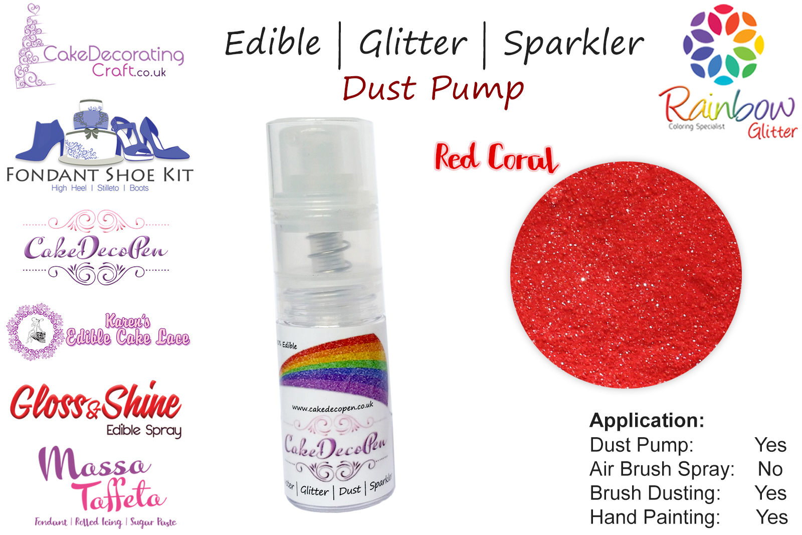 Red Coral | Glitter | Sparkler | Edible | 8 Gram Dust Pump | Cake Decorating Craft