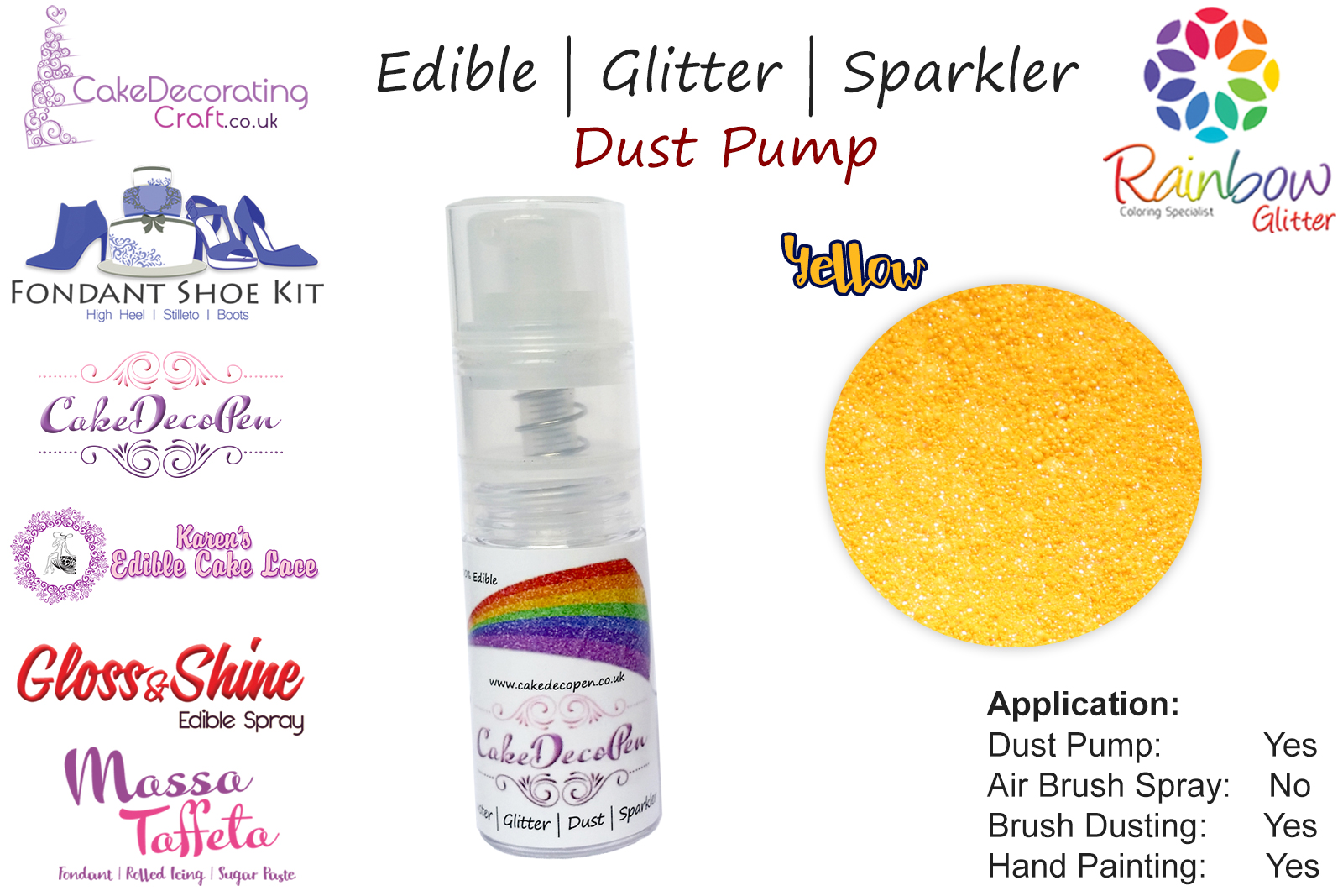 Yellow | Glitter | Sparkler | Edible | 8 Gram Dust Pump | Cake Decorating Craft