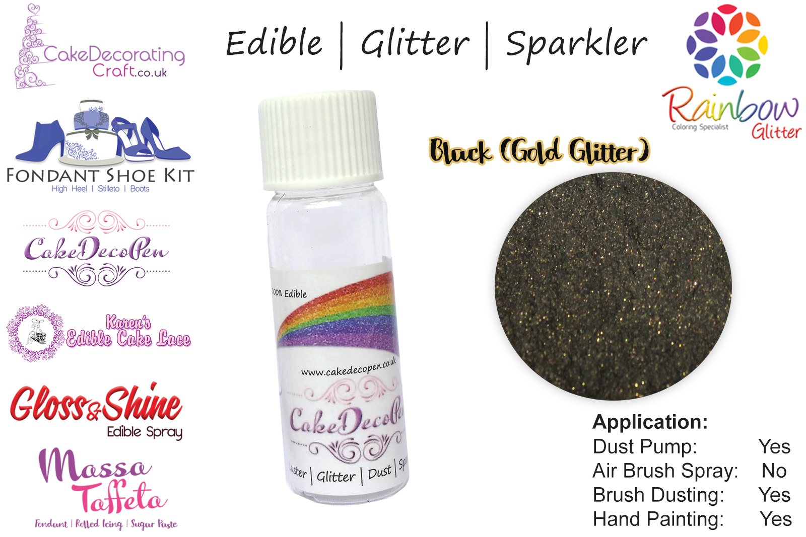 Black Gold  | Glitter | Sparkler | Edible | 4 Gram Tube | Cake Decorating Craft