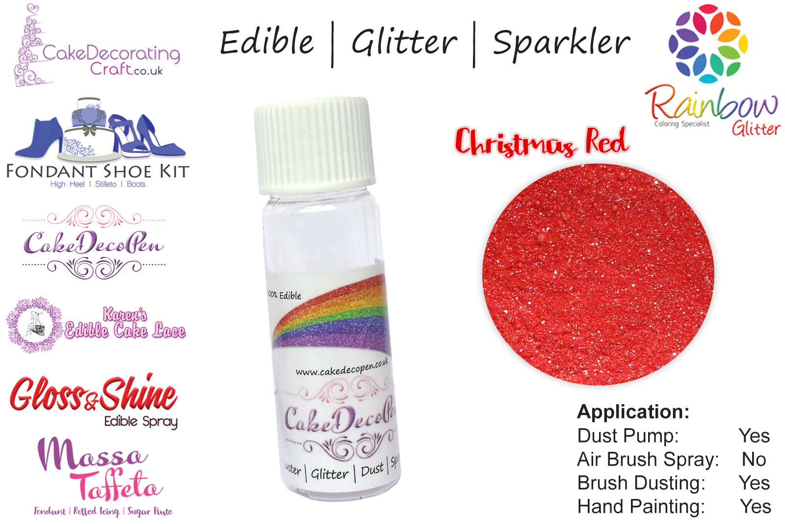 Christmas Red | Glitter | Sparkler | Edible | 4 Gram Tube | Cake Decorating Craft
